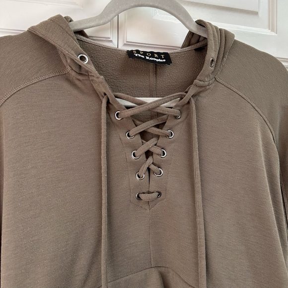The Kooples Sport Lace Up Hoodie Sweatshirt in Taupe Brown Size XS - Picture 4 of 10